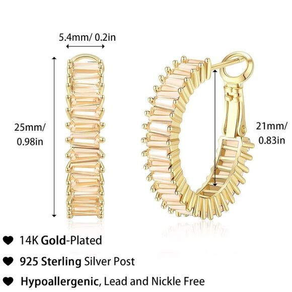 14K Yellow Gold with Champagne Topaz Cubic Zirconia Drop Hoop Leverback Earrings - Picture 3 of 7